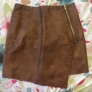 Asymmetrical Brown Faux Leather Skirt!